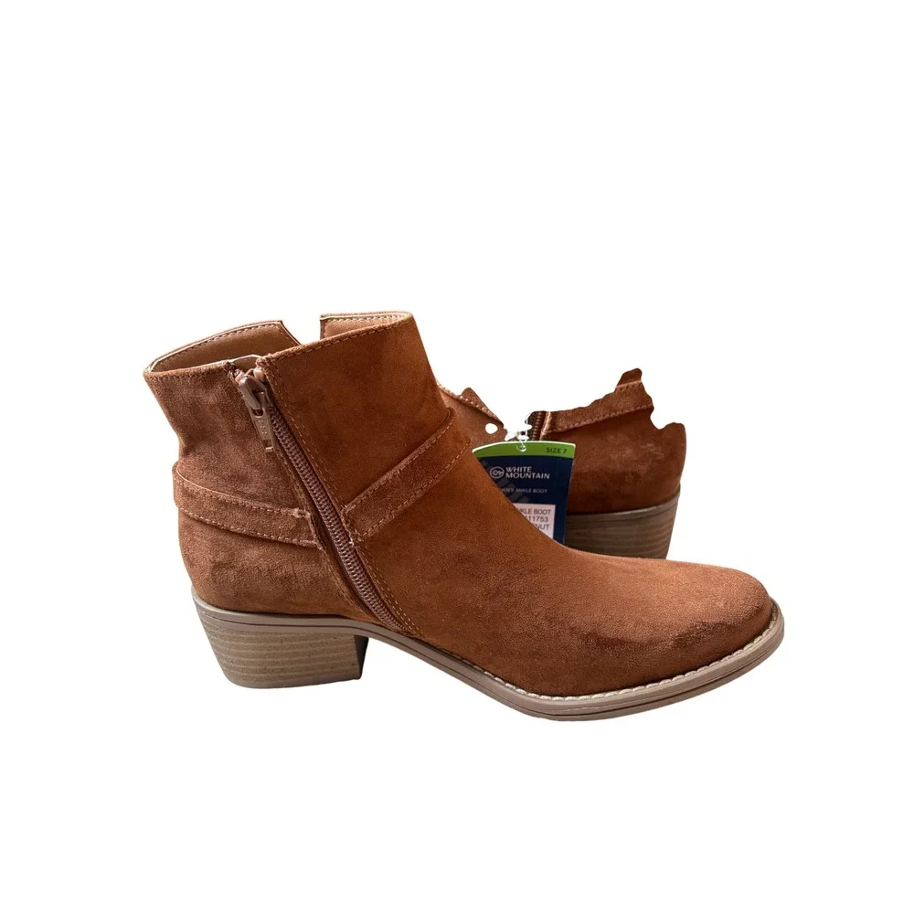 White Mountain Womens Ankle Boot Chestnut Faux Suede Harness Bootie NWT